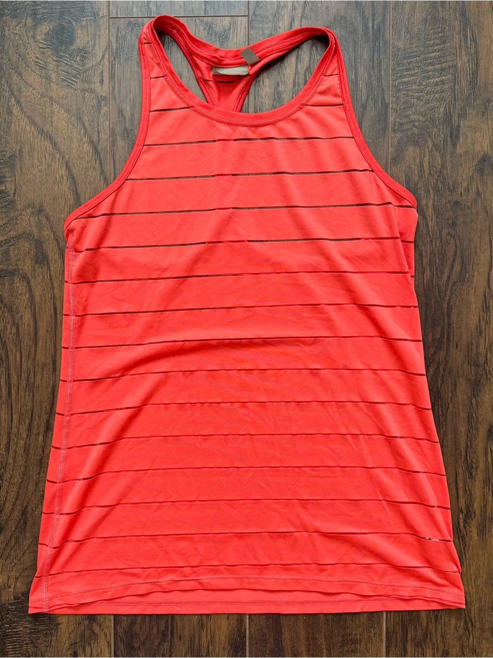 Athleta Stripe Mesh High Neck Chi Tank Top Melon Red Size Small